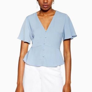 Topshop Pale Blue Botton Down Short Sleeve Blouse